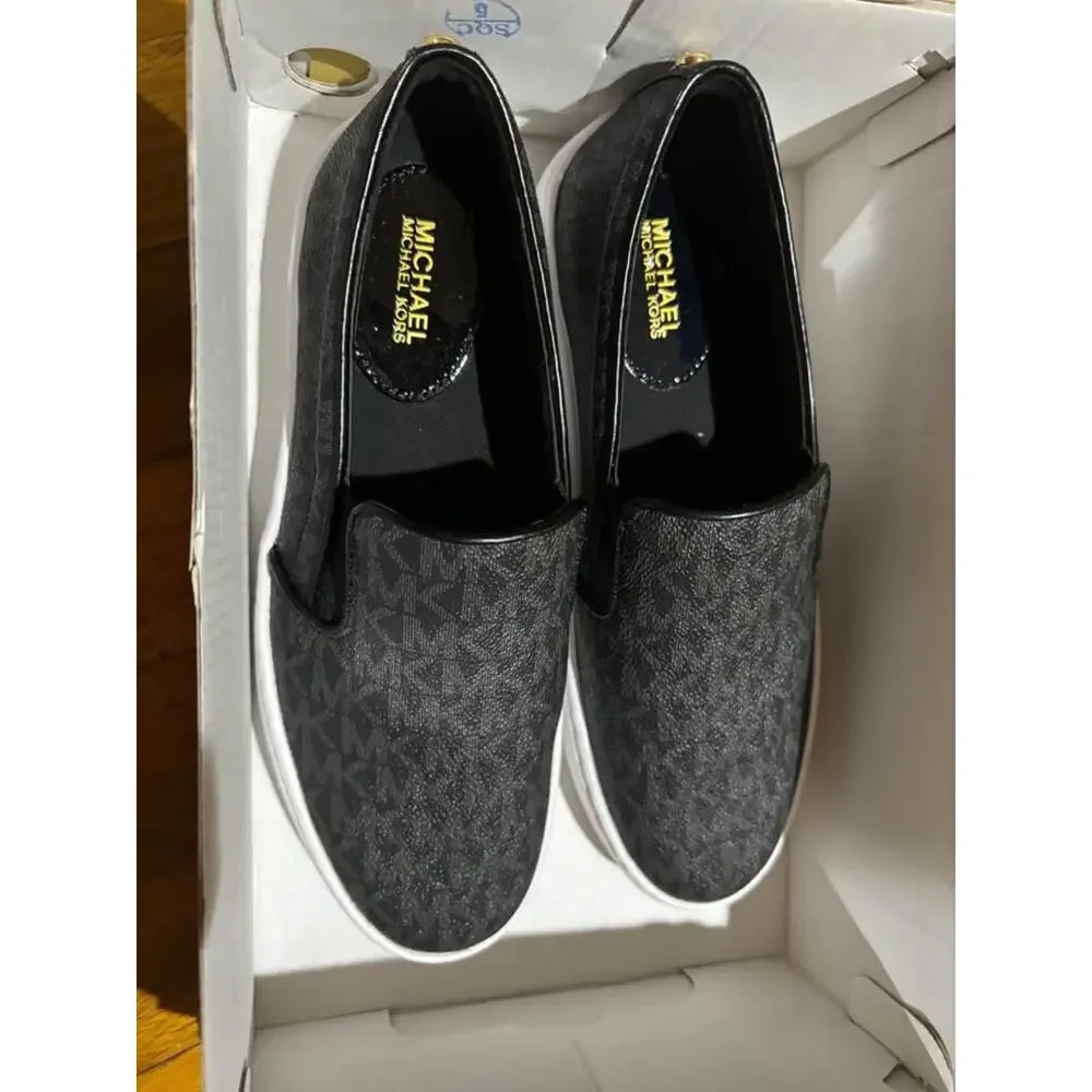 Michael Kors MK slip ons black women’s Keaton tennis core sporty monogram - Picture 2 of 8